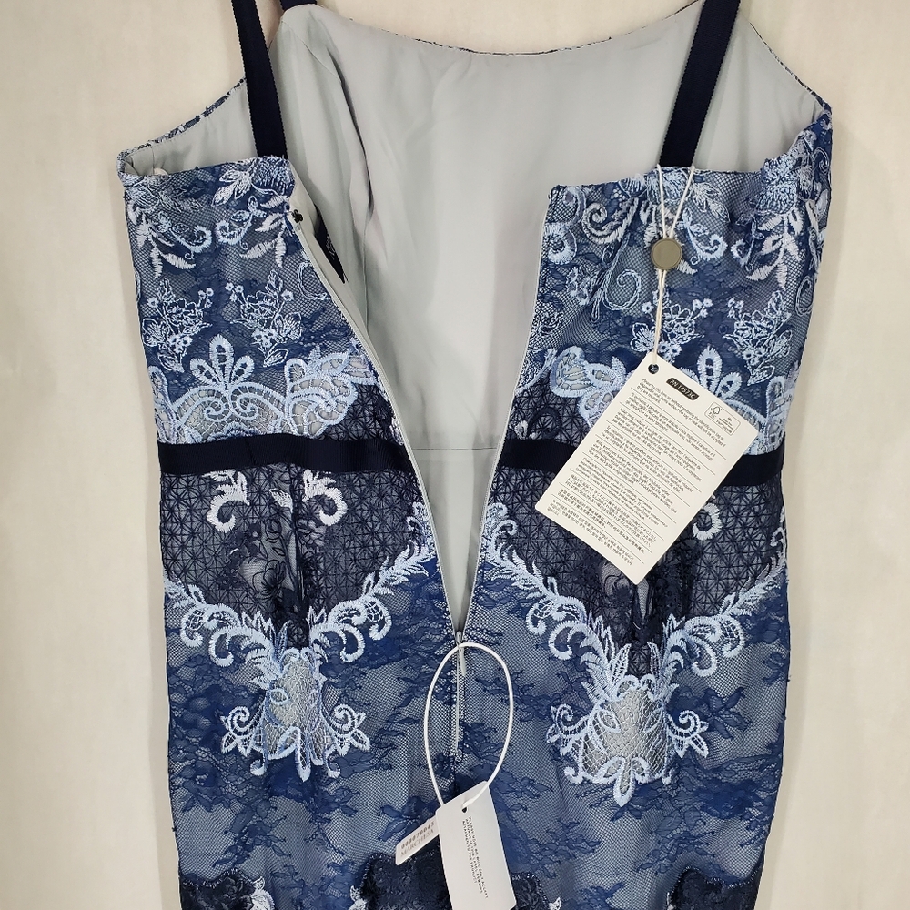 NWT Marchesa Notte 3D Embroidered Grosgrain Midi Cocktail Dress Blue Sz 8 - Picture 14 of 16